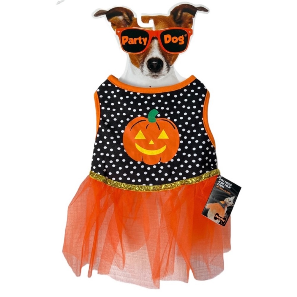 Halloween Pet Costume Polka Dot Jack-o-Lantern Pumpkin Dog Dress Party Dog NWT